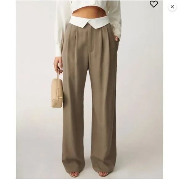 Reformation Stevie High Rise Pants NWT Size 2 Mushroom - Picture 3 of 7